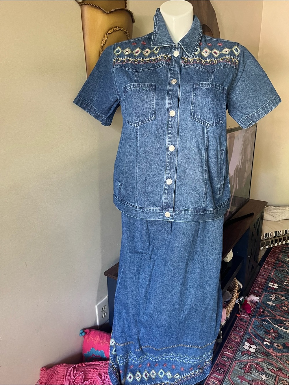 Vintage Denim&Co Blue Denim TWO PIECE outfit - Women’s large